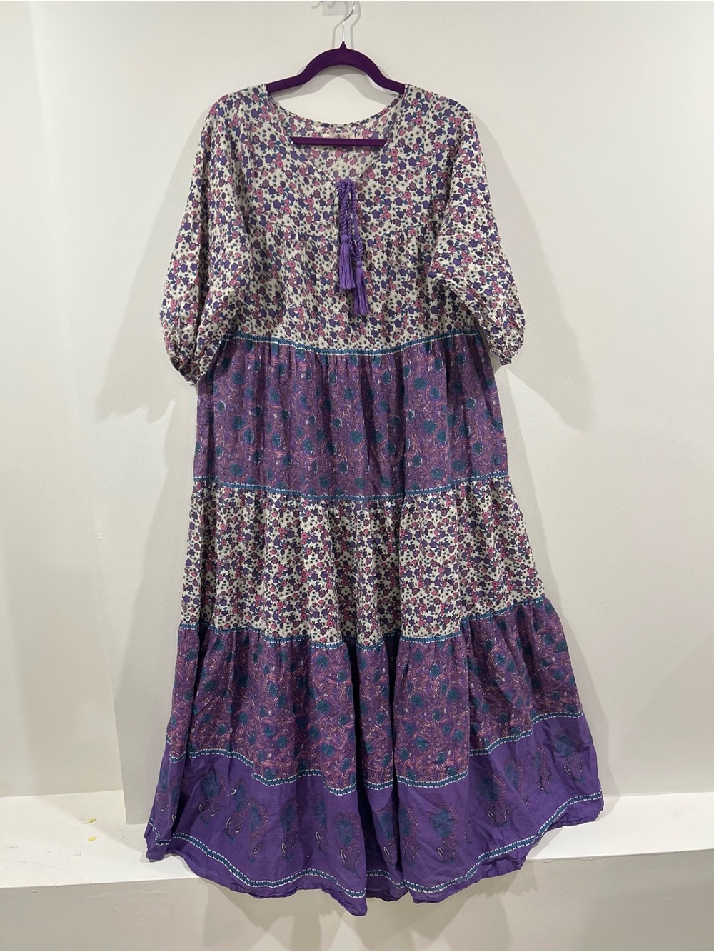 NATURAL LIFE Floral Patchwork Purple Boho Maxi Dress